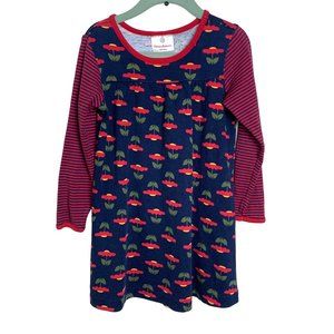 Hanna Andersson Navy Blue Floral Stripe Cotton Play Dress Size 100